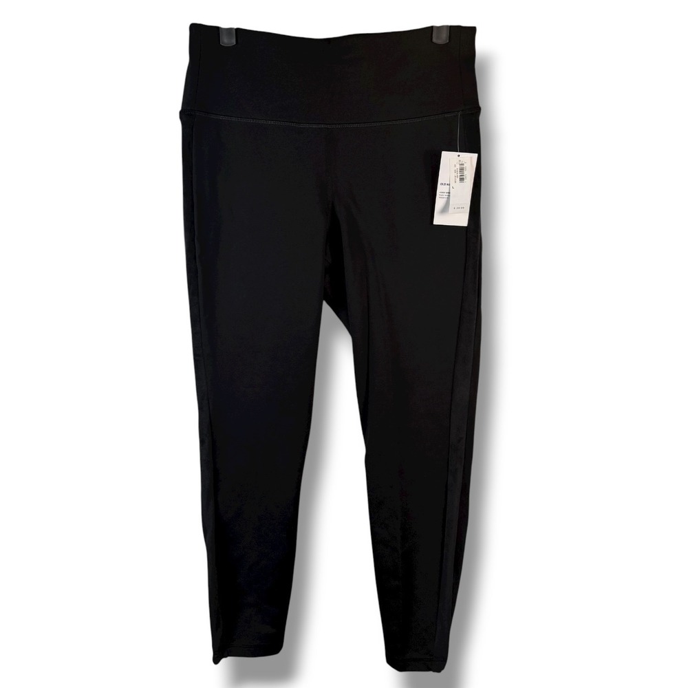 Old Navy Active Leggings Black Velvet Stripe High Waisted Athletic Yoga Pants Lg - Picture 1 of 6